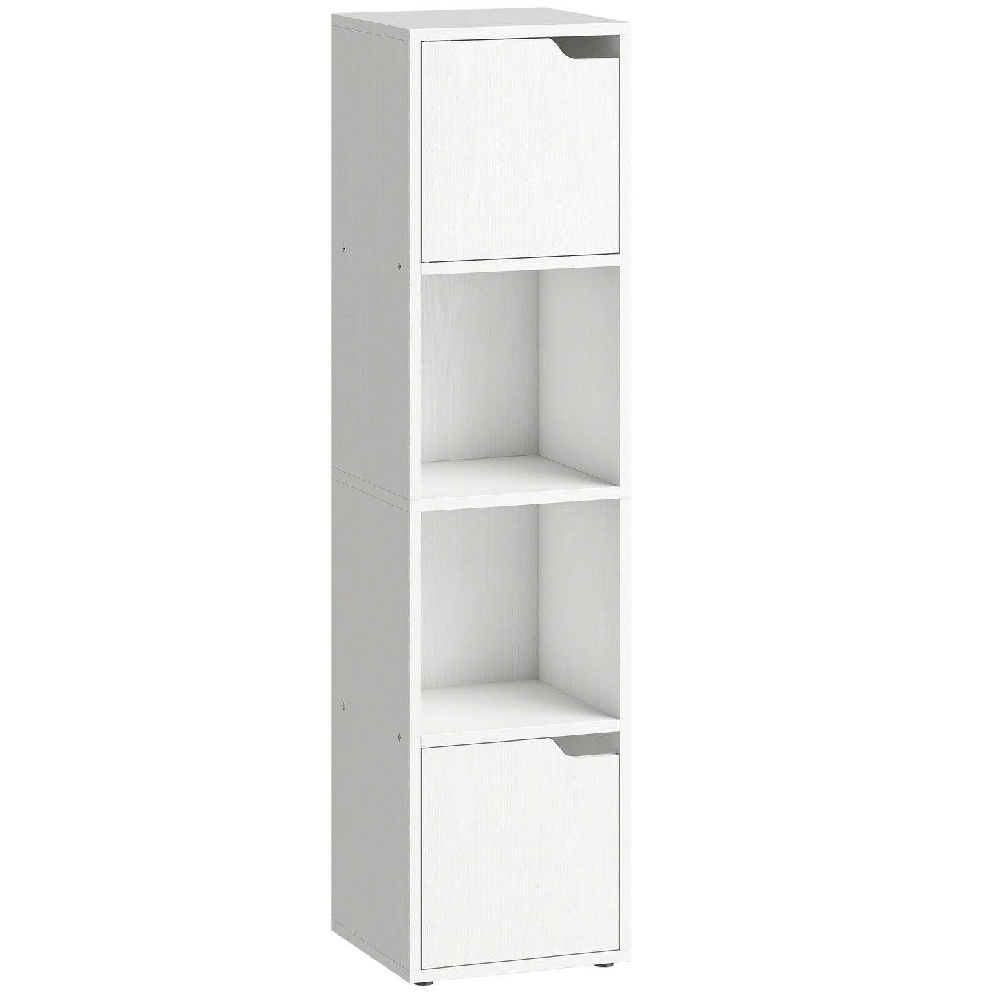 Narrow Bookcase, 4-Tier Bookshelf, Storage Cabinet with doors for Living Room, Bedroom, White