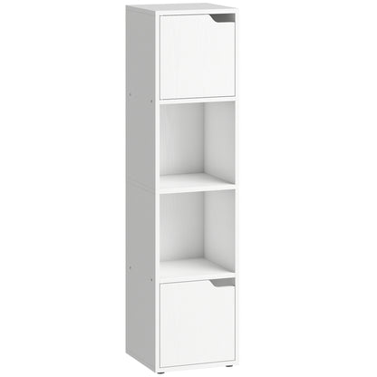 Narrow Bookcase, 4-Tier Bookshelf, Storage Cabinet with doors for Living Room, Bedroom, White