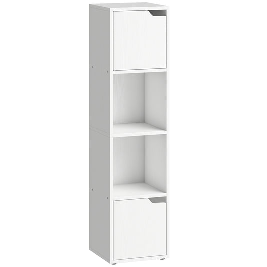Narrow Bookcase, 4-Tier Bookshelf, Storage Cabinet with doors for Living Room, Bedroom, White