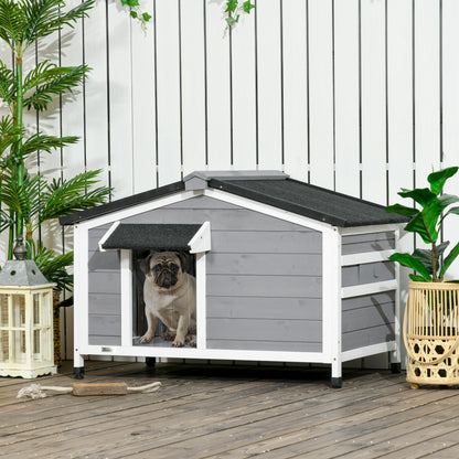 Wooden Dog Kennel for Outside, for Medium Dogs, 65H x 97L x 72Wcm, Grey