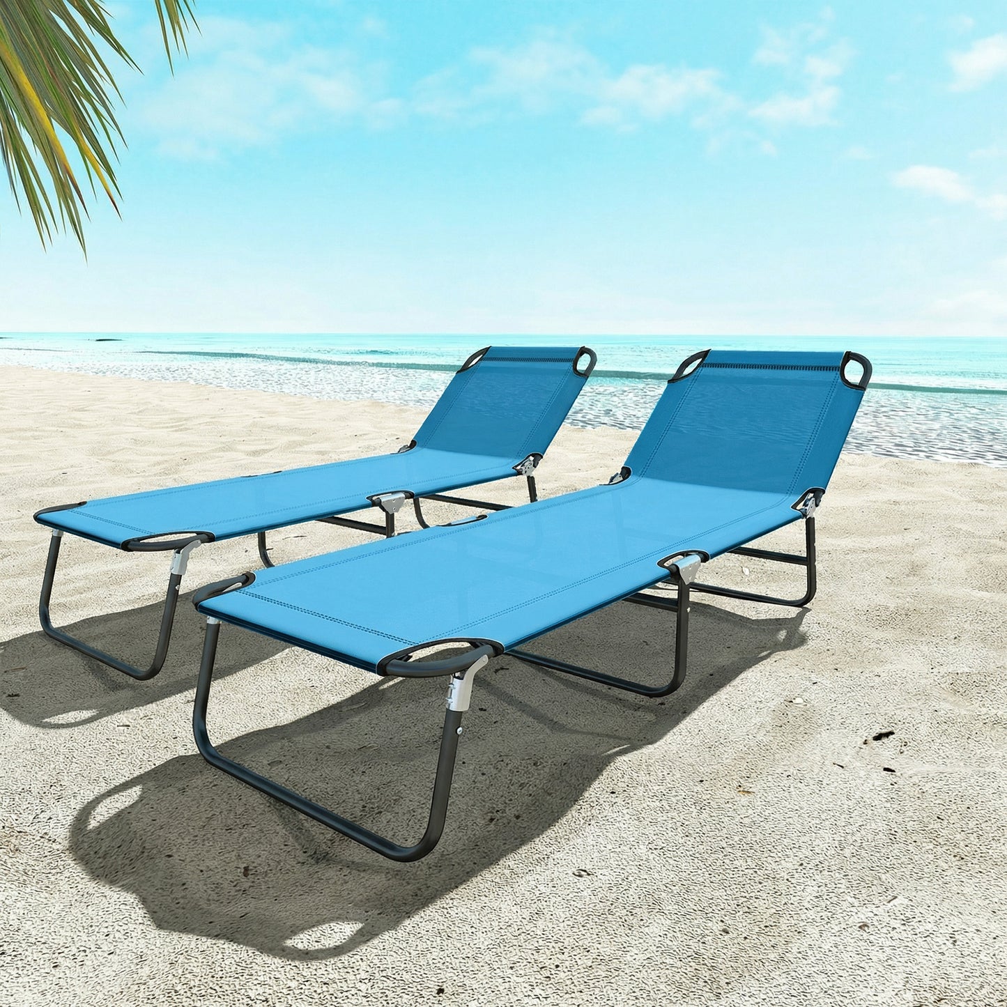 Garden Sun Lounger, with Five-Position Back - Sky Blue