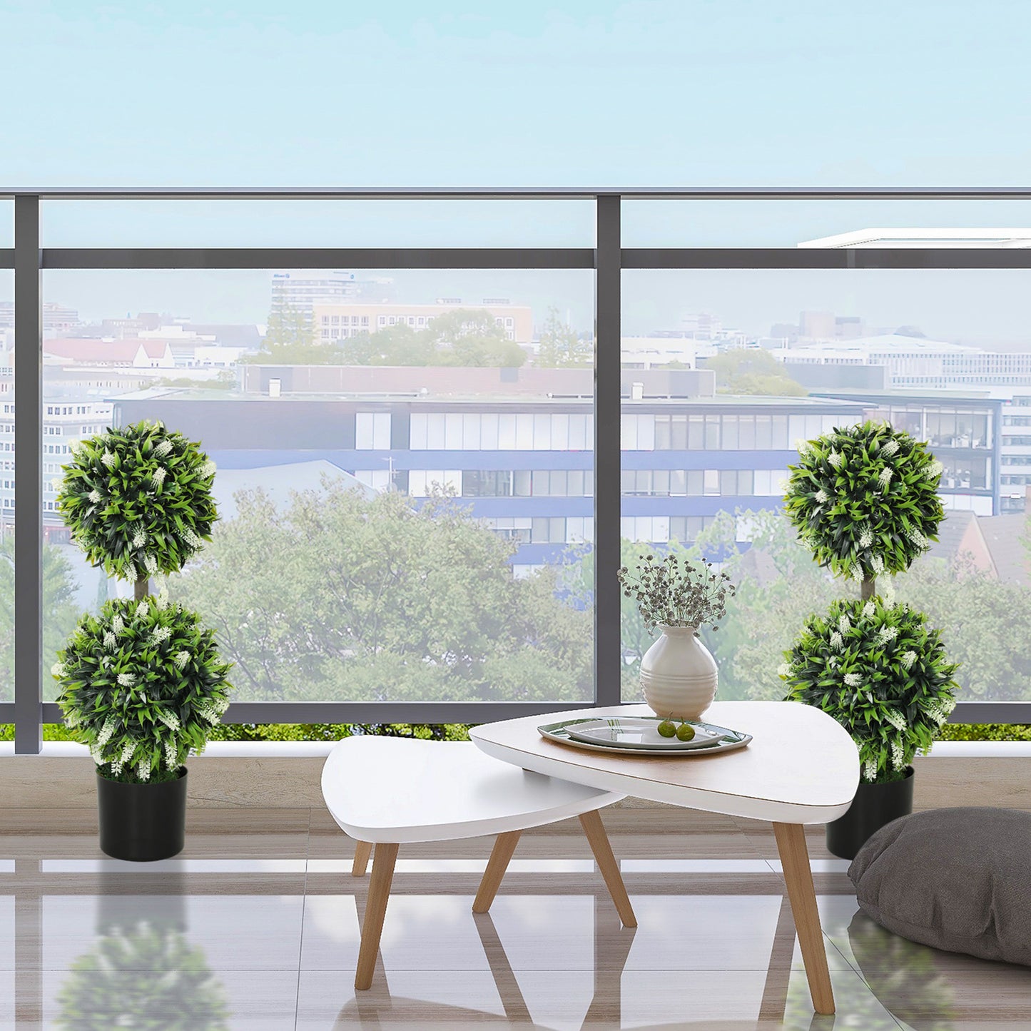 Set of 2 Artificial Plants, Lavender Flowers Ball Trees with Pot, for Home Indoor Outdoor Decor, 70cm
