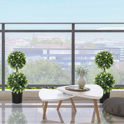 Set of 2 Artificial Plants, Lavender Flowers Ball Trees with Pot, for Home Indoor Outdoor Decor, 70cm