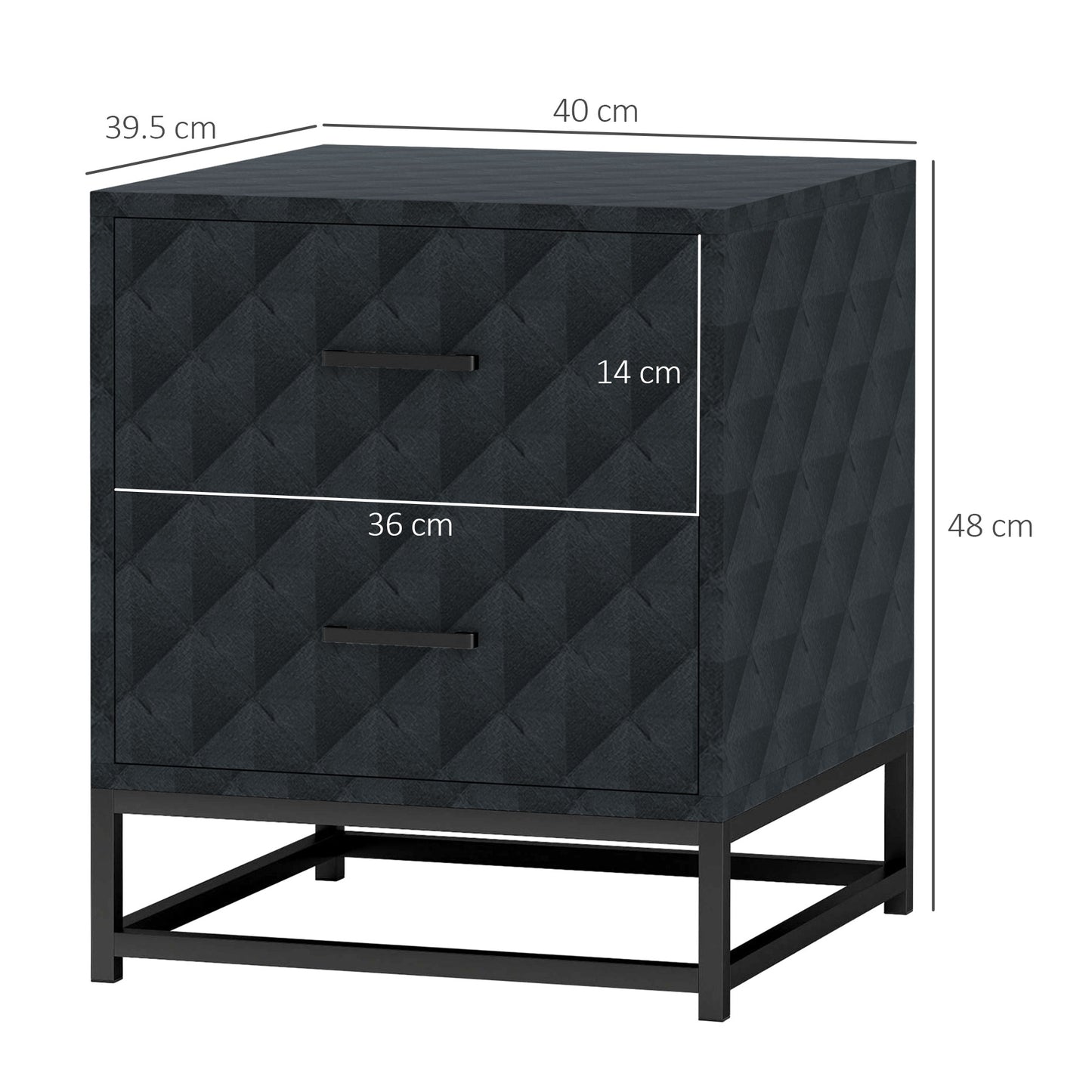 Bedside Tables Set of 2, Modern Bedside Table Nightstand with 2 Drawers, Bedside Cabinet Sofa Side Table with Storage