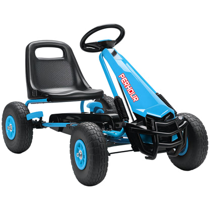 Kids Pedal Go Kart with Adjustable Seat, EVA Tyres, Manual Clutch, Brake, Go Kart for Kids 3-8 Years, Blue