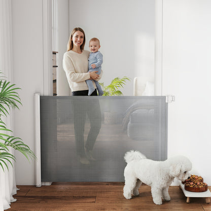 Retractable Pet Safety Gate, Folding Dog Barrier, Grey