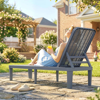 Plastic Sun Lounger, 4-Position Adjustable Reclining Garden Lounger Sunbed for Patio, Beach, Terrace, Dark Grey
