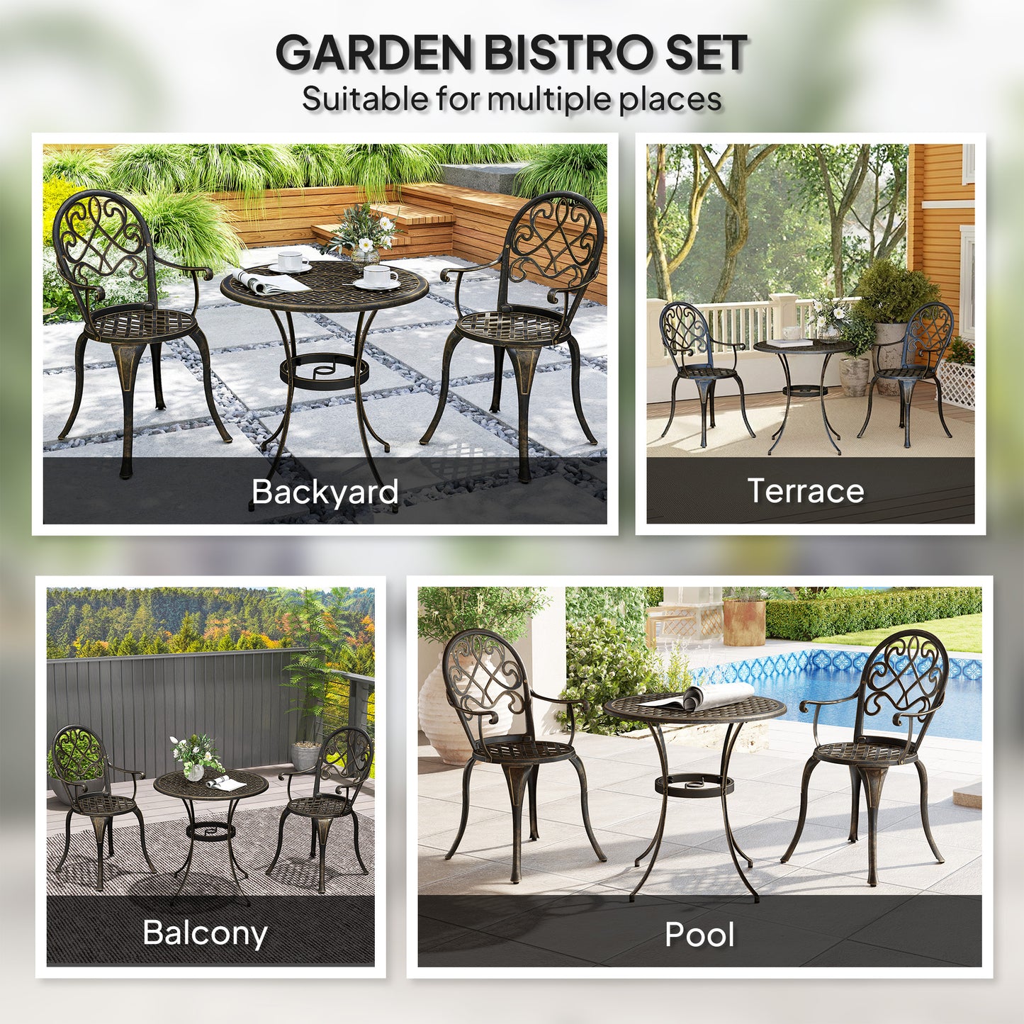 Three-Piece Elegant Aluminium Garden Set - Bronze Tone