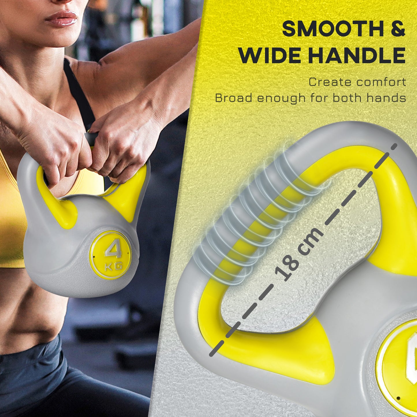 Kettlebell, 4kg Kettle Bells with Handle for Home Gym Weight Lifting and Strength Training, Yellow and Grey