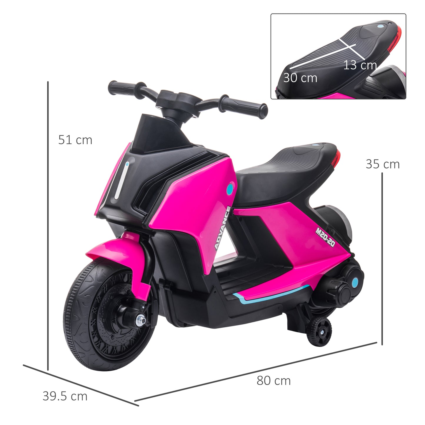6V Kids Electric Motorbike Ride On Toy w/ Music LED Lights Training Wheels for Girls Boy 2-4 Years Pink