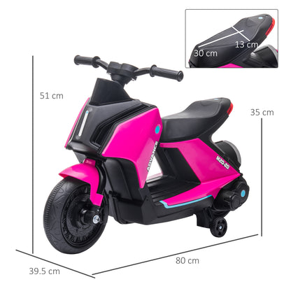 6V Kids Electric Motorbike Ride On Toy w/ Music LED Lights Training Wheels for Girls Boy 2-4 Years Pink