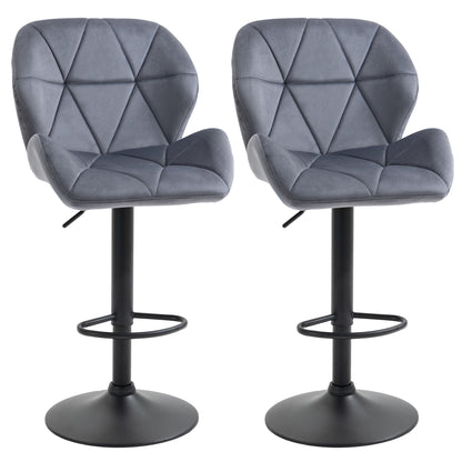 Bar Stools Set Of 2, Luxurious Velvet-Touch Barstools with Metal Frame Footrest Round Base Triangle Indenting Moulded Seat Ad