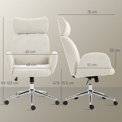 Office Chair with Adjustable Headrest, Spring Pack, Curved Line, Boucle Fabric - Pale Grey