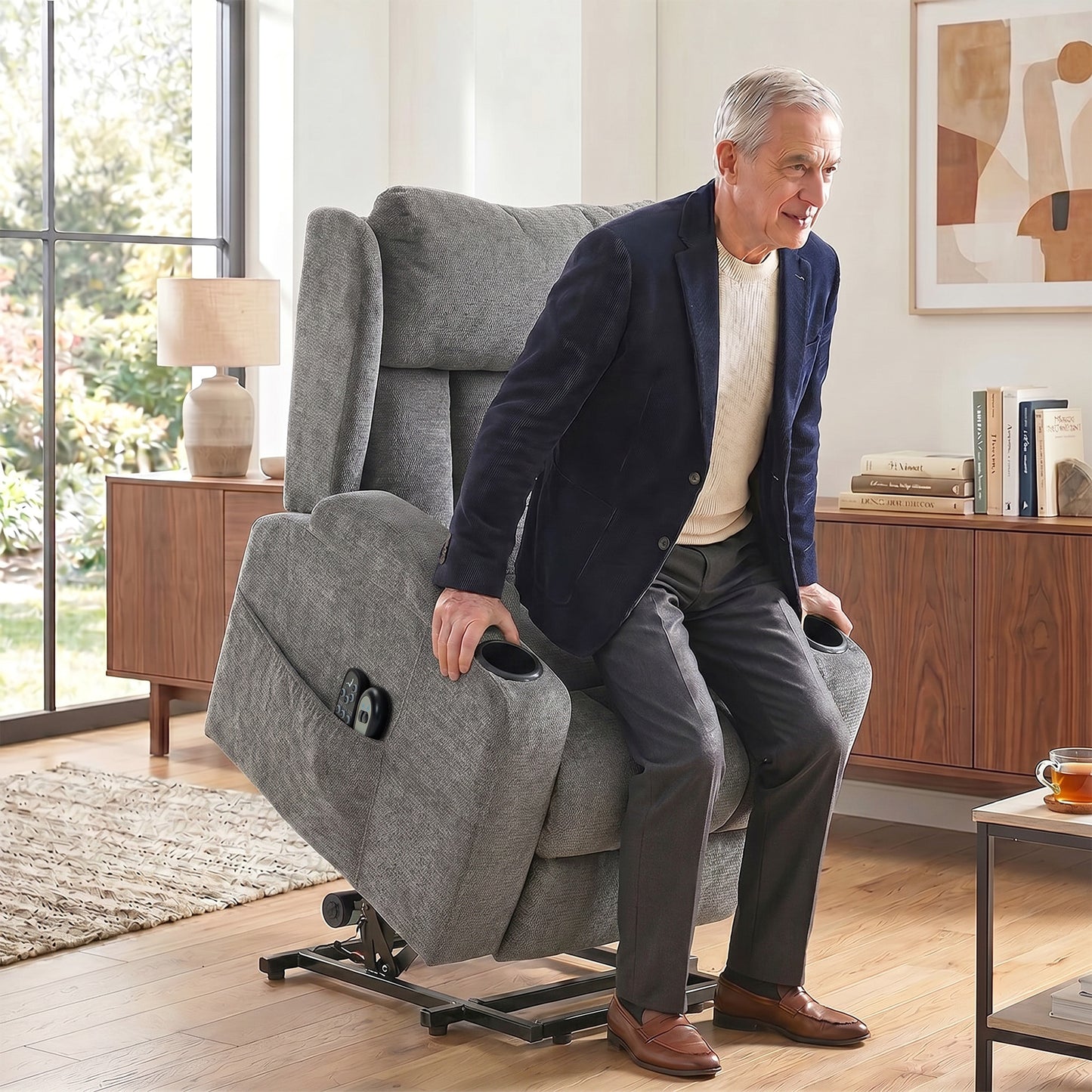Power Lift Recliner Chair with Vibration Massage and Heat, Chenille Riser and Recliner Armchair for Elderly, Grey