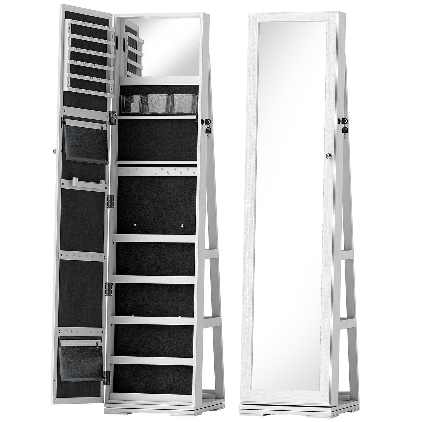 360° Swivel Jewellery Cabinet, Free Standing Full Length Mirror with Storage