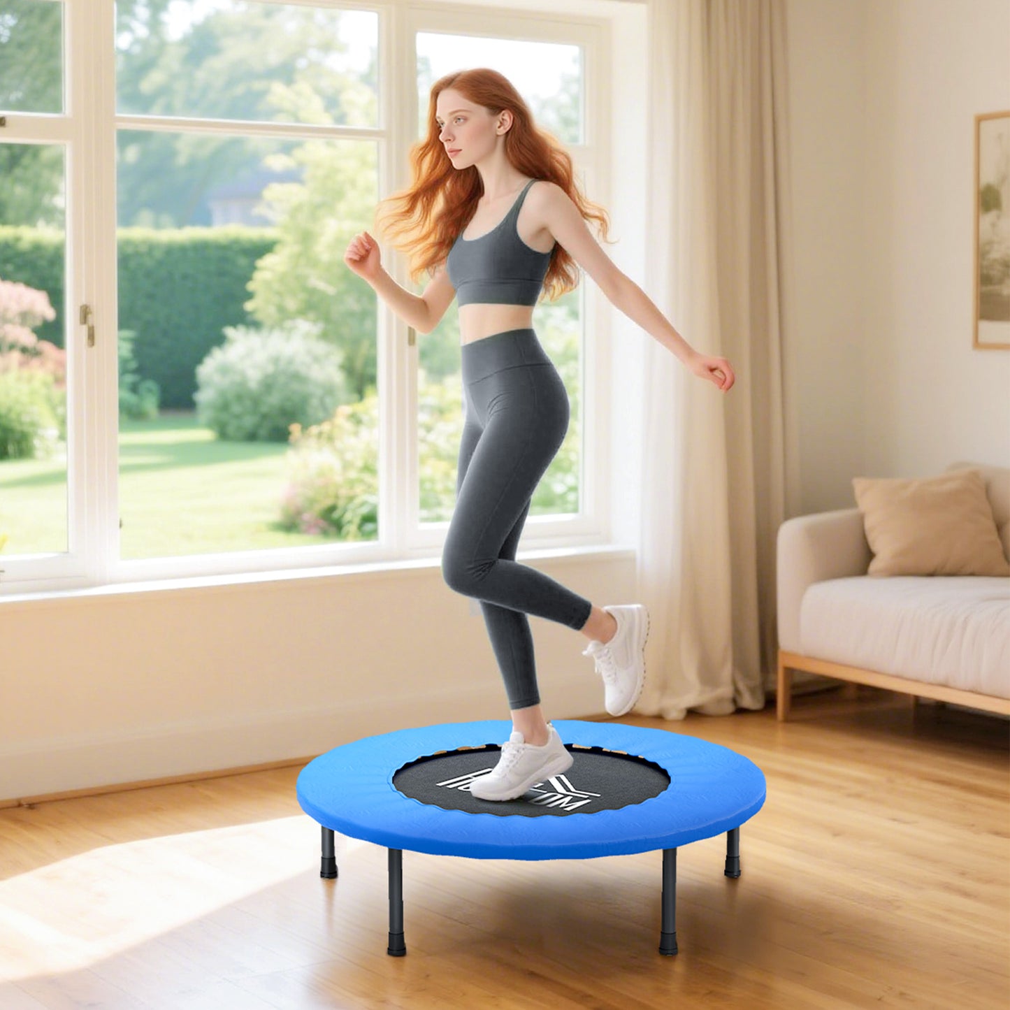 32" Mini Fitness Trampoline Home Gym Yoga Exercise Rebounder Indoor Outdoor Jumper with Safety Pad, Support Up to 100 KG