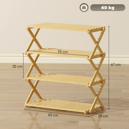 Four-Tier Folding Bamboo Shoe Rack - Natural Finish