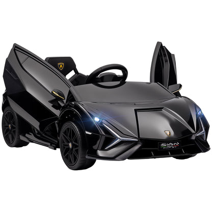 Lamborghini Sian Licensed Electric Car for Kids, 12V Kids Electric Ride on Car with Dual Motors, Remote Control, Black