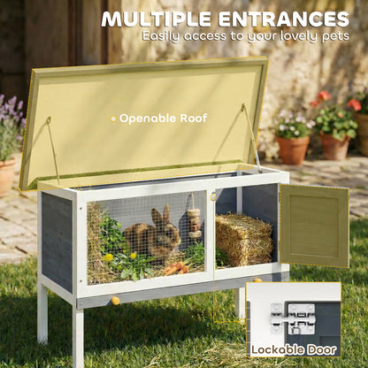Wooden Rabbit Hutch, Guinea Pig Hutch with Asphalt Roof, Outdoor Elevated Bunny House for Rabbits, Chinchillas
