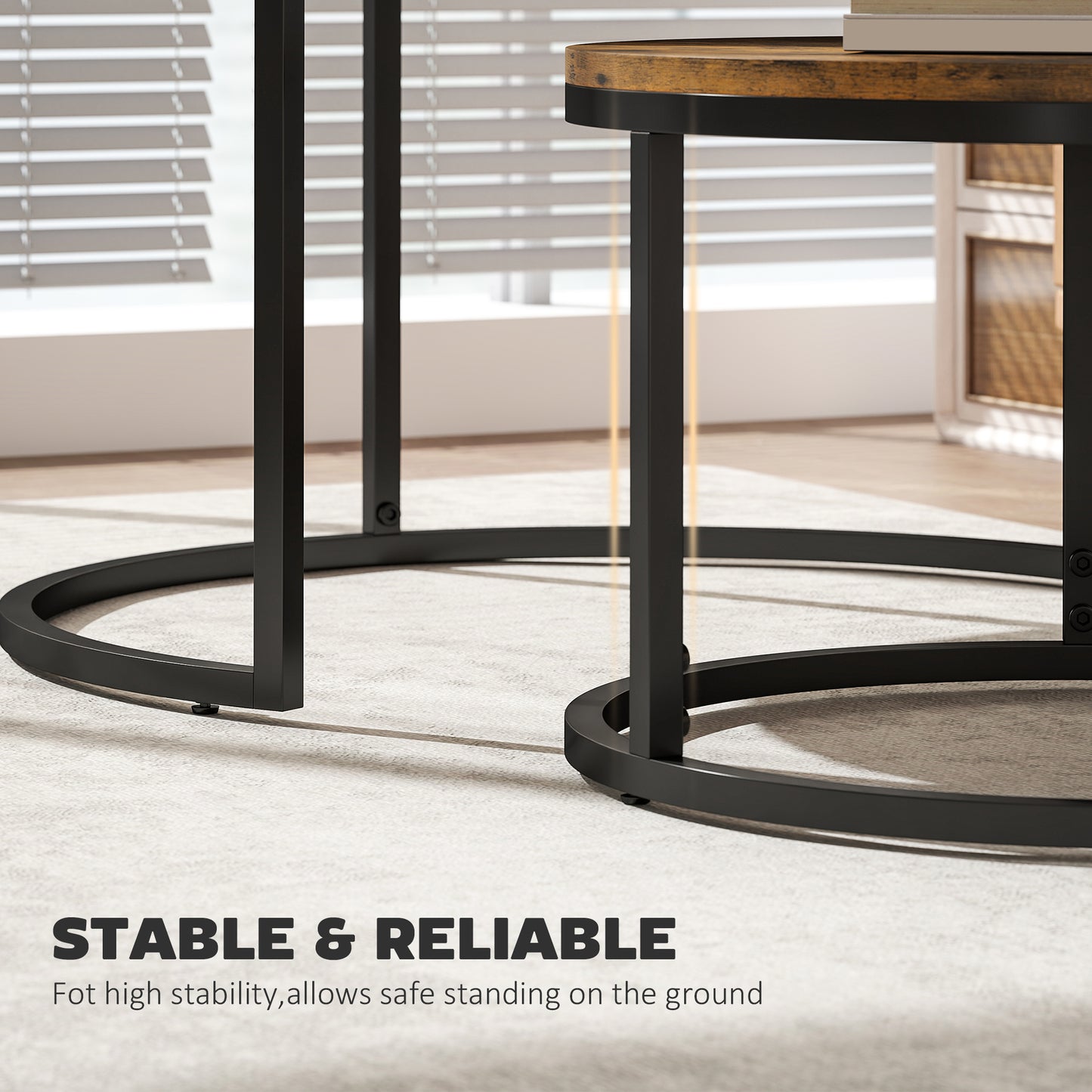 Set of Two Wood-Effect Stacking Tables - Rustic Brown