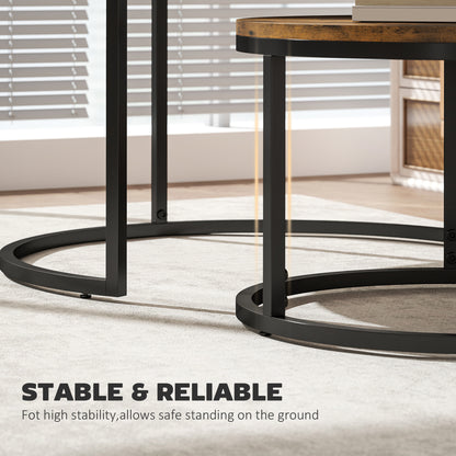 Set of Two Wood-Effect Stacking Tables - Rustic Brown