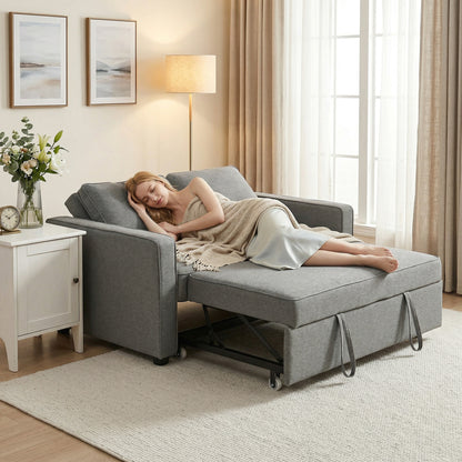 Double Sofa Bed Click Clack Sofa Bed Pull Out Bed with Adjustable Backrest for Living Room and Bedroom Grey