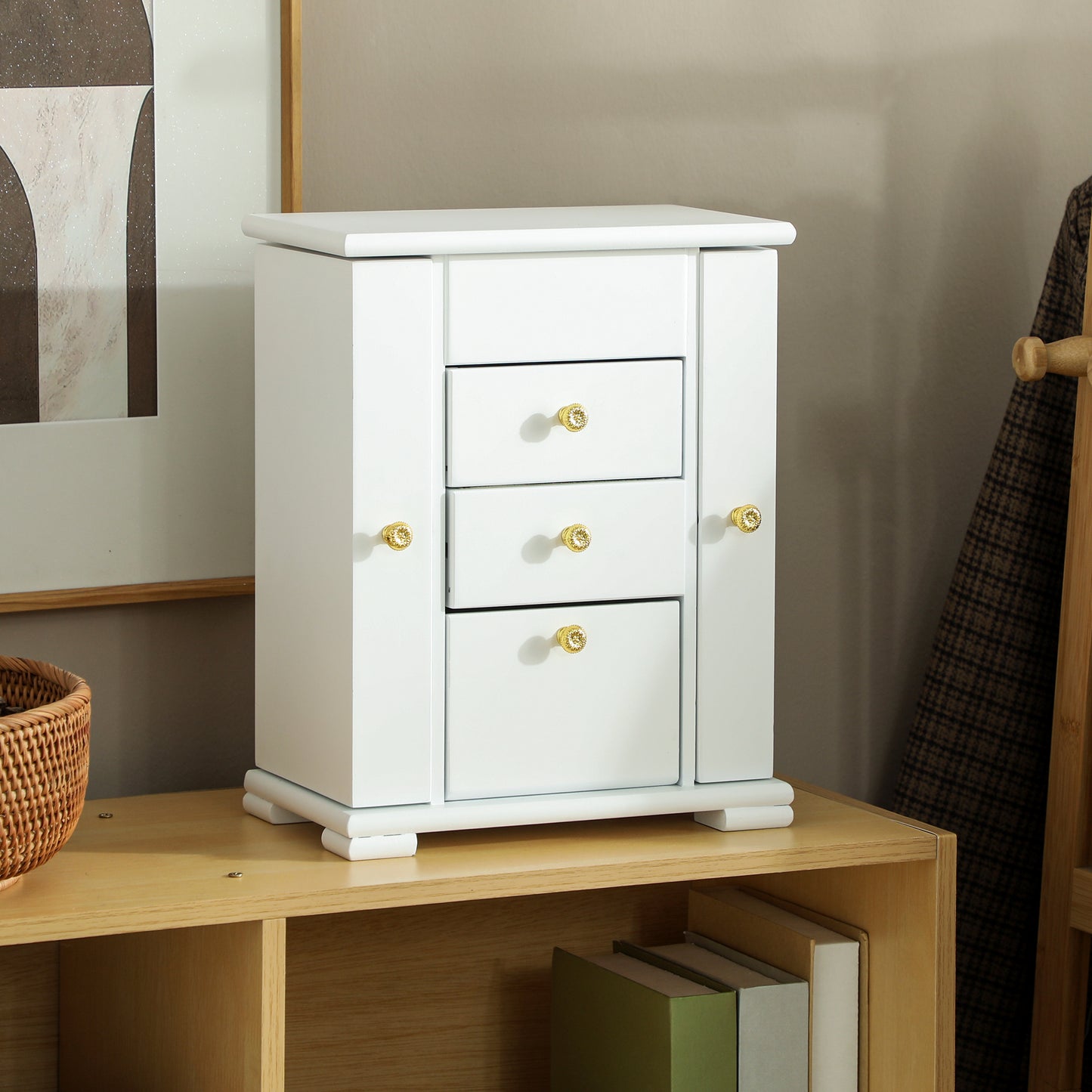 4-Tier Jewellery Box with Mirror and 3 Drawers - White