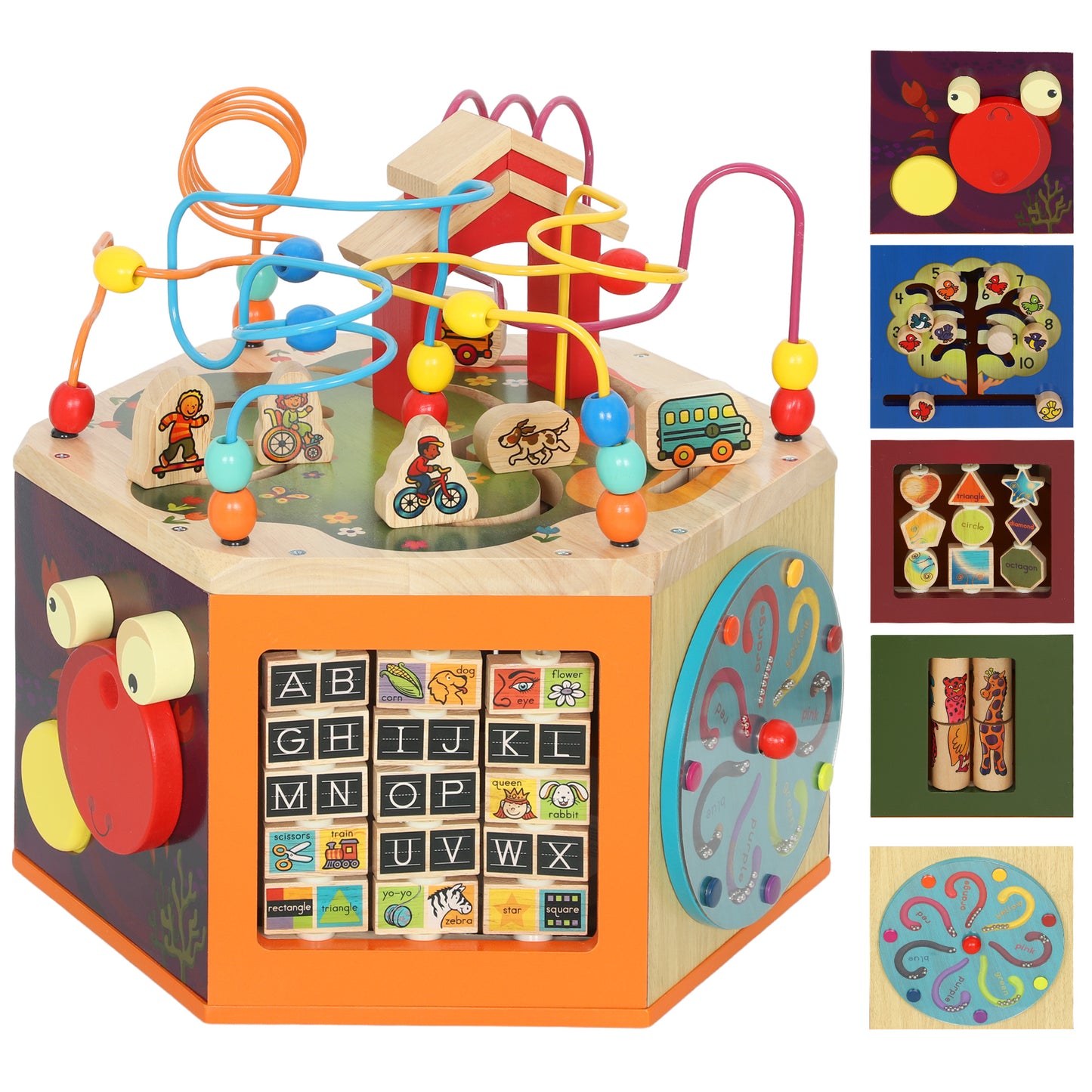 8 in 1 Wooden Activity Cube with Bead Maze, Shape Sorter, for Kids Boys Girls 18+ Months