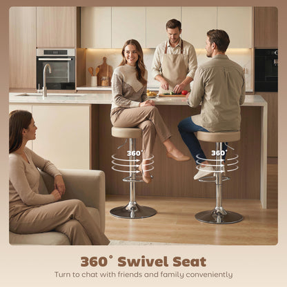Bar Stools Set of 2, Modern PU Leather Swivel Barstools, Height Adjustable Breakfast Bar Chairs with Footrest, Brown