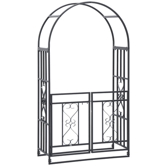 Outdoor Garden Arch with Double Gates, Metal Garden Arbor for Climbing Plants, Roses, Vines, Wedding Arch for Outdoor