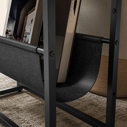 Narrow Side Table, End Table with 3-Tier Storage, V-Shaped Magazine Holder for Living Room, Bedroom, 43 x 18 x 56 cm, Ru