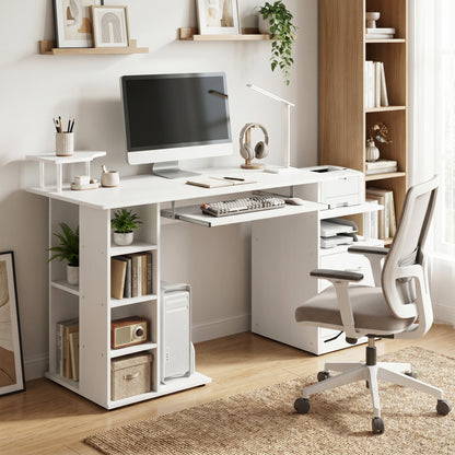 Computer Desk with Drawer Shelves CPU Storage Rack White