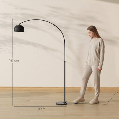 Arc Floor Lamp for Living Room, Modern Adjustable Standing Lamp with Faux Black Marble Base Black