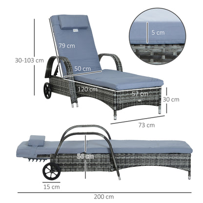 Garden Rattan Furniture Single Sun Lounger Recliner Bed Reclining Chair Patio Outdoor Wicker Weave Adjustable Headrest