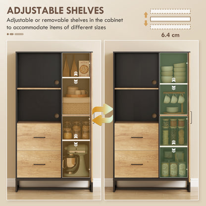 Tall Kitchen Cupboard, Freestanding Kitchen Pantry Cabinet with Adjustable Shelves, Drawers and Soft Close Door, 160cm