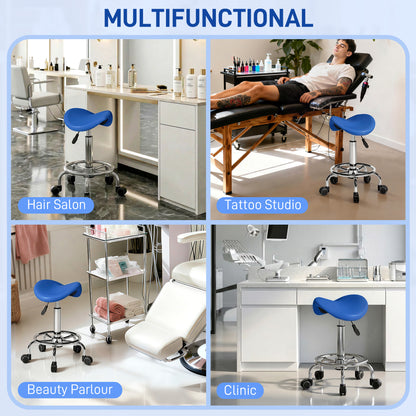 Salon Saddle Stool, Rolling Saddle Chair for Massage, Spa, Clinic, Beauty, Hairdressing and Tattoo, Blue