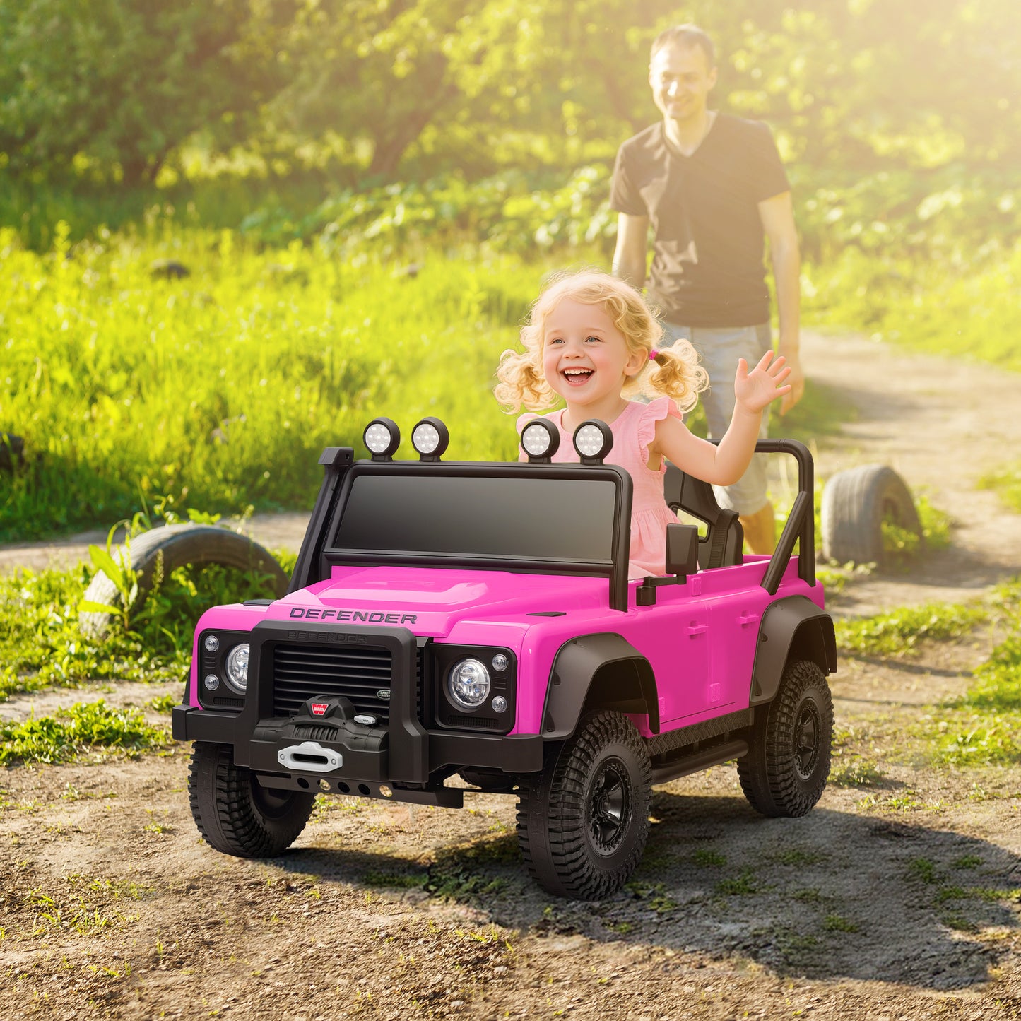 Kids Ride On Car with Remote Control, Music, Horn, 4 Spring Suspension Wheels, LED Lights for 3-5 Years Old, Pink