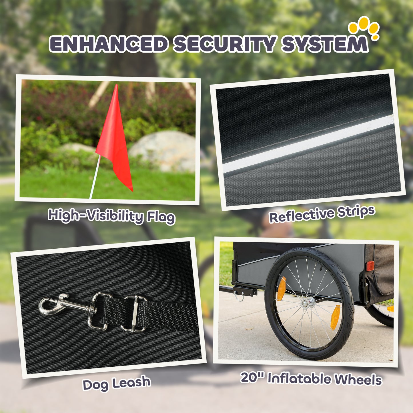 Dog Bike Trailer, Dog Cart Bicycle Carrier for Small and Medium Pets with 20" Inflatable Rubber Wheels, Grey