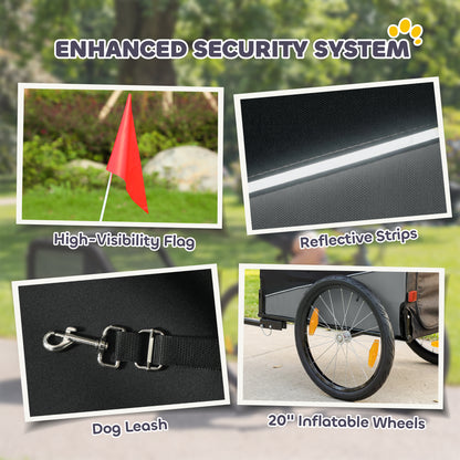 Dog Bike Trailer, Dog Cart Bicycle Carrier for Small and Medium Pets with 20" Inflatable Rubber Wheels, Grey