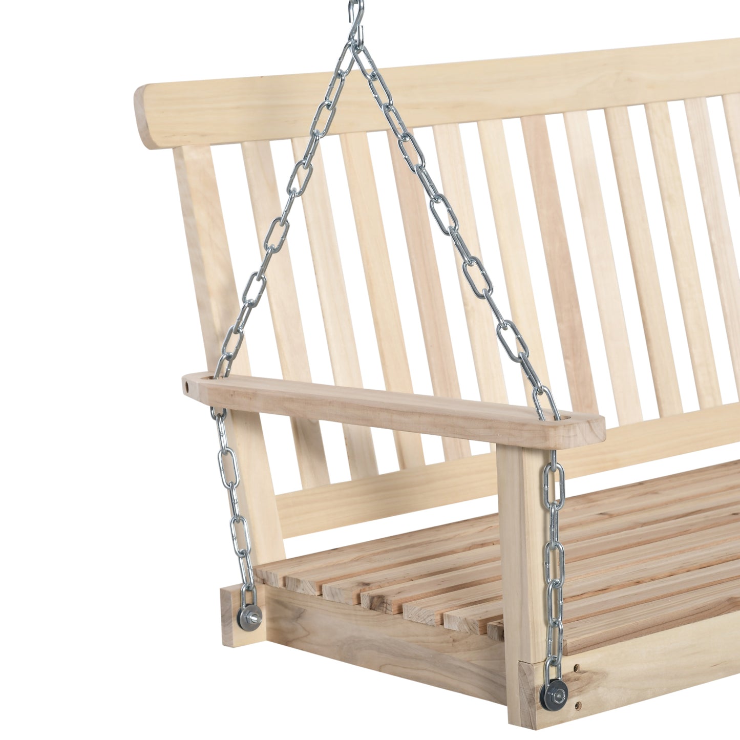 Outdoor Wooden Swing Bench 2-Seater Porch Swing Chair Hanging Hammock Garden Furniture, Natural