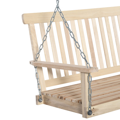 Outdoor Wooden Swing Bench 2-Seater Porch Swing Chair Hanging Hammock Garden Furniture, Natural