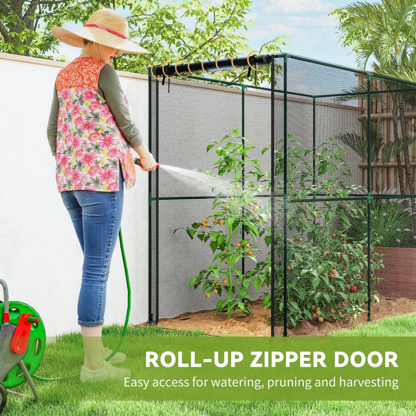 Fruit Cage Bird Netting, Brassica Cage Plant Protection Tent with Zipped Door, Anti Bird, Insects, Small Animals, Black