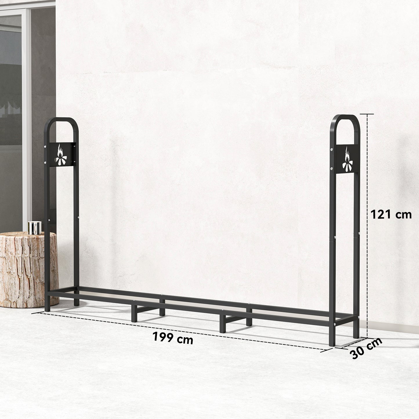 6.5 FT Steel Firewood Log Rack with 300 kg Capacity, Heavy Duty Indoor Outdoor Fireplace Wood Storage Shelf
