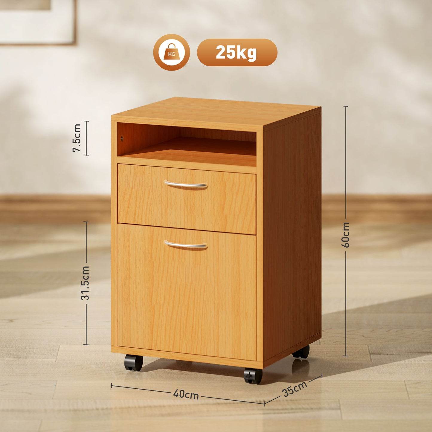 Filing Cabinet, Mobile File Cabinet with 2 Lockable Drawers, Office Home Organiser on Wheels for A4