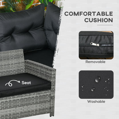 5-Piece Rattan Patio Furniture Set with Corner Sofa, Footstools, Glass Coffee Table, Cushions, Mixed Grey