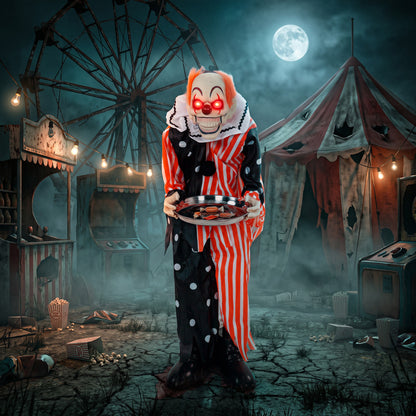 Animated Clown Halloween Decoration, Scary Halloween Animatronics Decor with Sound Touch Activated