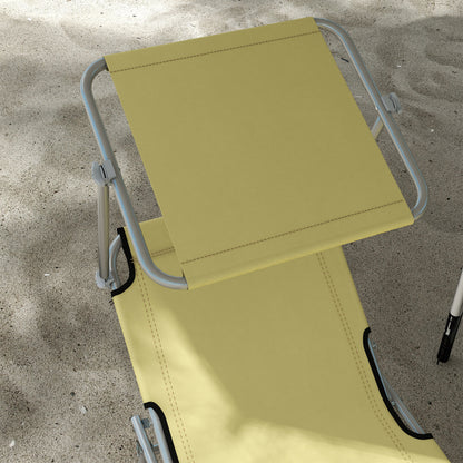 Folding Sun Lounger Set of 2 with Canopy, Reclining Sunbed with 4-Position Adjustable Backrest, 600D Oxford Cloth
