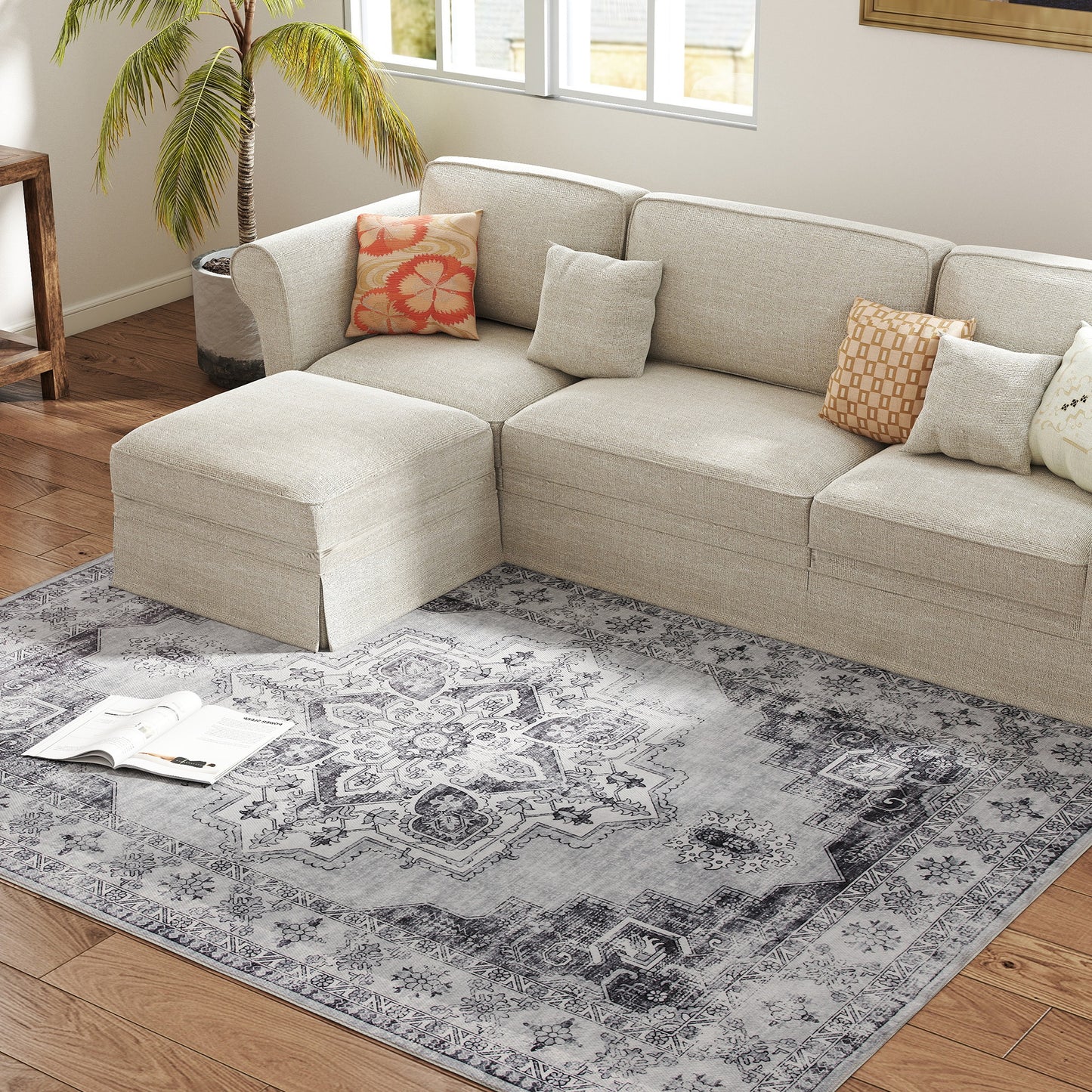 Vintage Area Rug, Non-Slip Washable Rug, Flannel Floor Carpet for Living Room, Bedroom, Dining Room, Home Office