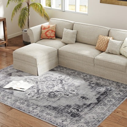 Vintage Area Rug, Non-Slip Washable Rug, Flannel Floor Carpet for Living Room, Bedroom, Dining Room, Home Office