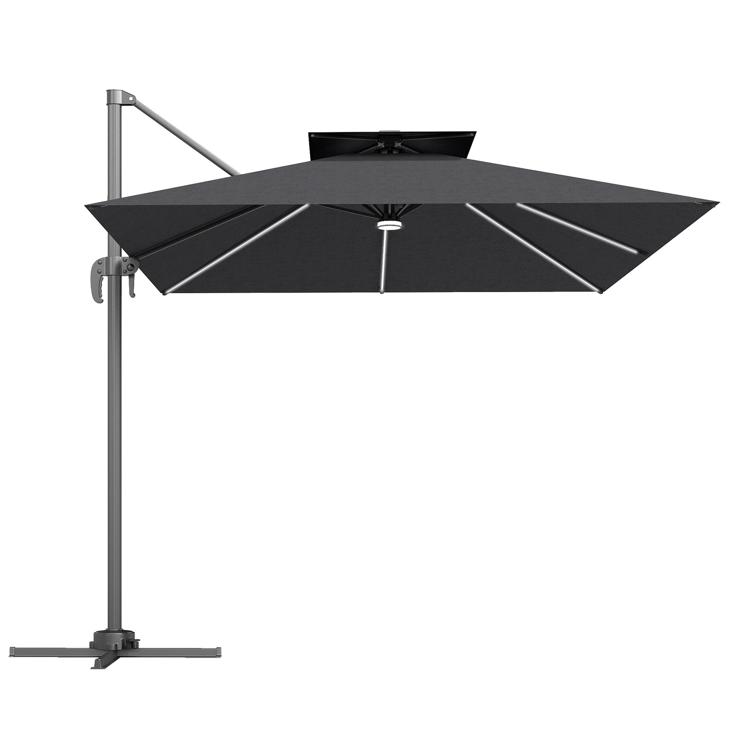 2.5m Cantilever Parasol with Solar Powered LED Lights, 360° Rotation, Tilt Adjustment, Crank Handle, Dark Grey
